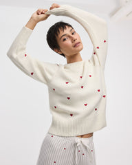 Long-Sleeve Crew-Neck Pullover with Hearts