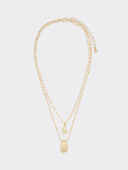 Double-Chain Short Necklace with Organic Pendant