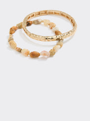 Metallic Bracelets with Semi-Precious Stones - Set of 2