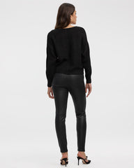 Long-Sleeve Boat-Neck Boxy Sweater with All-Over Sequins