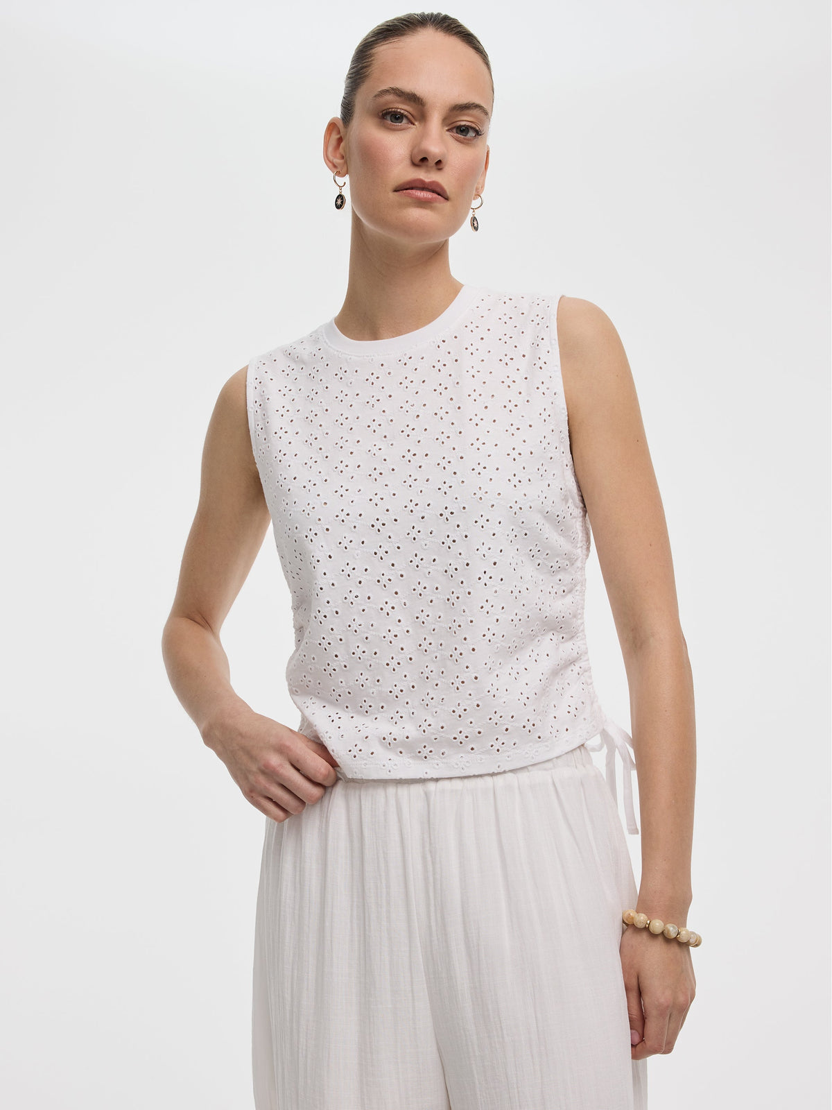 Short-Sleeve Crew-Neck Tee with Shirred Sides