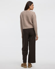 Long-Sleeve Crew-Neck Pullover with Cable Stitches