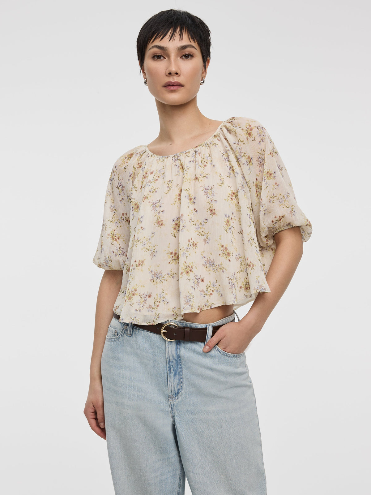 Scoop-Neck Loose Blouse with Raglan Sleeves