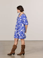 Long-Sleeve V-Neck Empire-Cut Mini Dress
