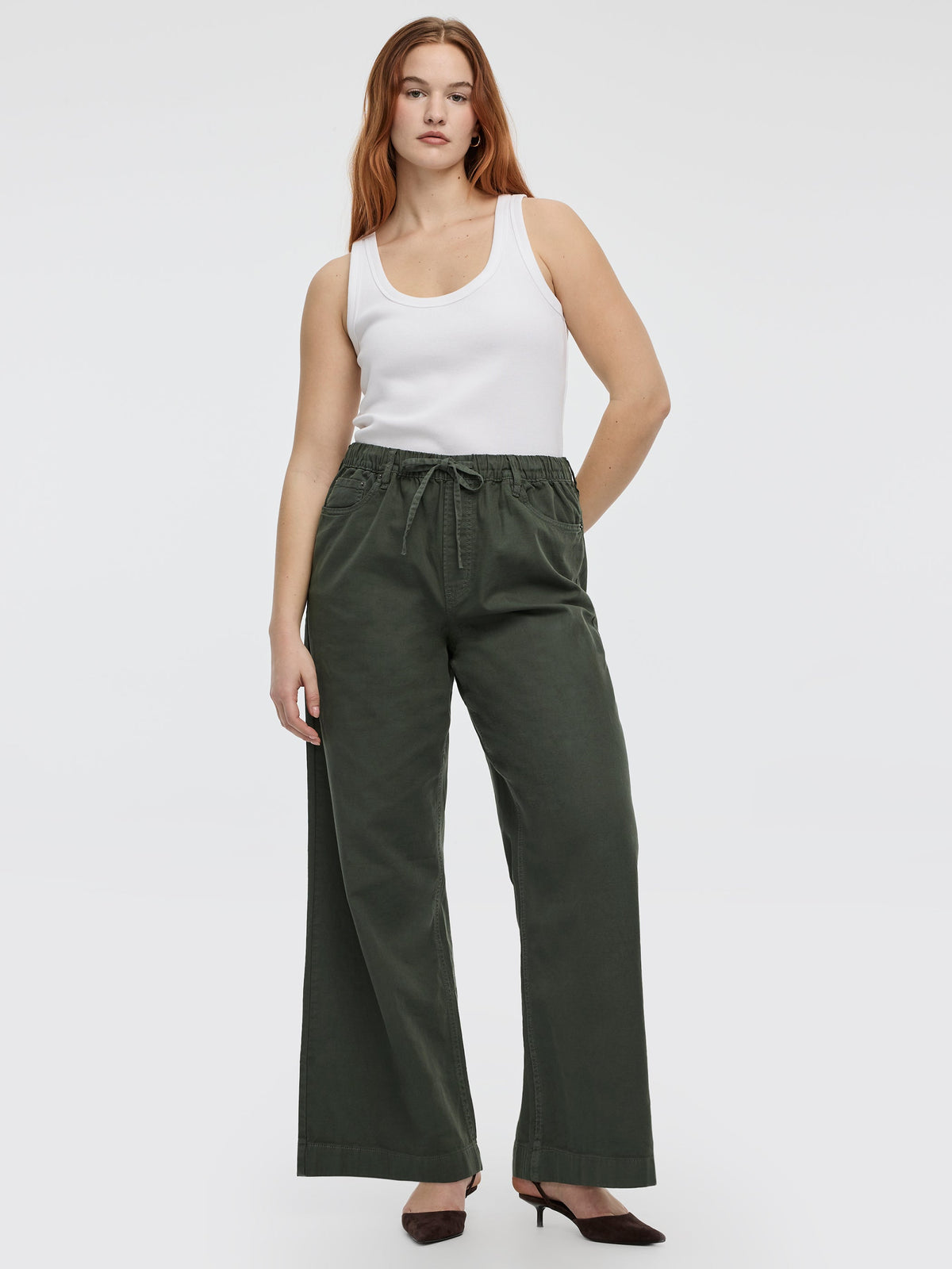Pull-On High-Rise Linen-Blend Pant