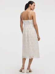 Sleeveless Midi Eyelet Dress with Sweetheart Neckline