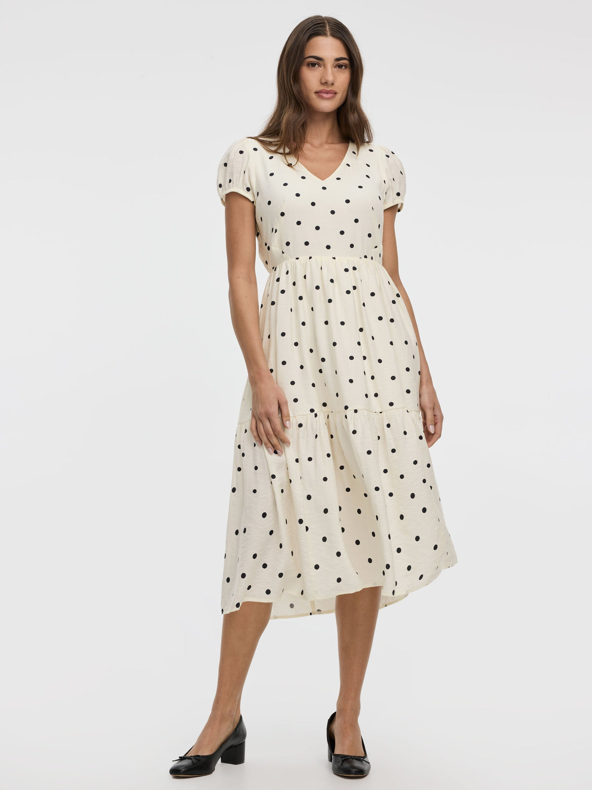 Short-Sleeve V-Neck Midi Dress