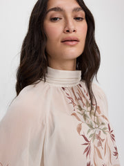 Long-Sleeve Mock-Neck Loose Blouse