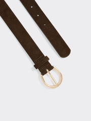 Suede Leather Belt with Round Buckle