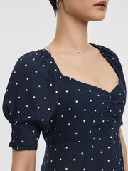 Short-Puffy-Sleeve Empire-Cut Dress with Sweetheart Neckline