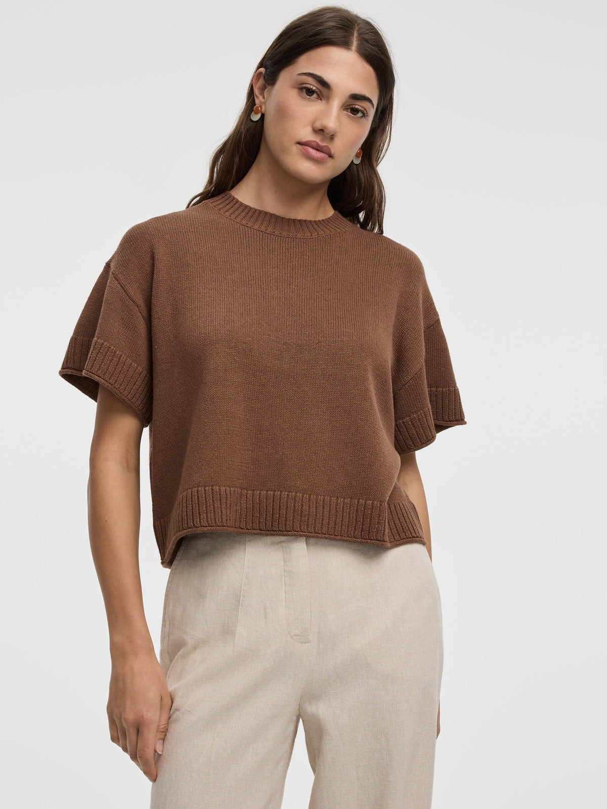 Short-Sleeve Crew-Neck Loose Sweater