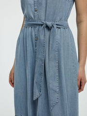 Sleeveless Buttoned-Down Denim Midi Dress