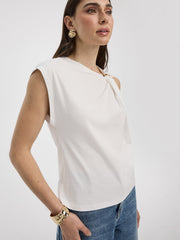 Shirred Tee with Metal Ring