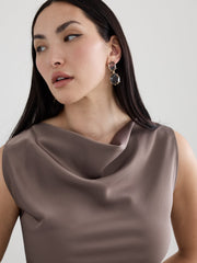 Sleeveless Midi Dress with Draped Neckline