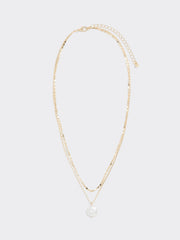 Double-Chain Short Necklace with Freshwater Pearl