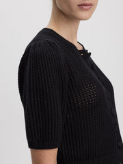 Short-Sleeve Crew-Neck Cardigan with Pointelle Stitches