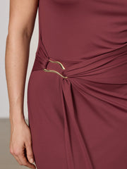 Short-Sleeve Bodycon Midi Dress with Wrap Skirt