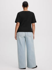 Short-Sleeve Shirred Top with Asymmetrical Hem