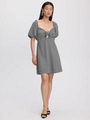 Short-Puffy-Sleeve Mini Dress with Sweetheart Neckline
