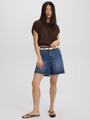 Extended-Sleeve Crew-Neck Blouse with Elasticated Hem