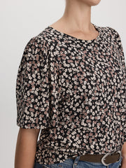 Crew-Neck Top with Short Flutter Sleeves