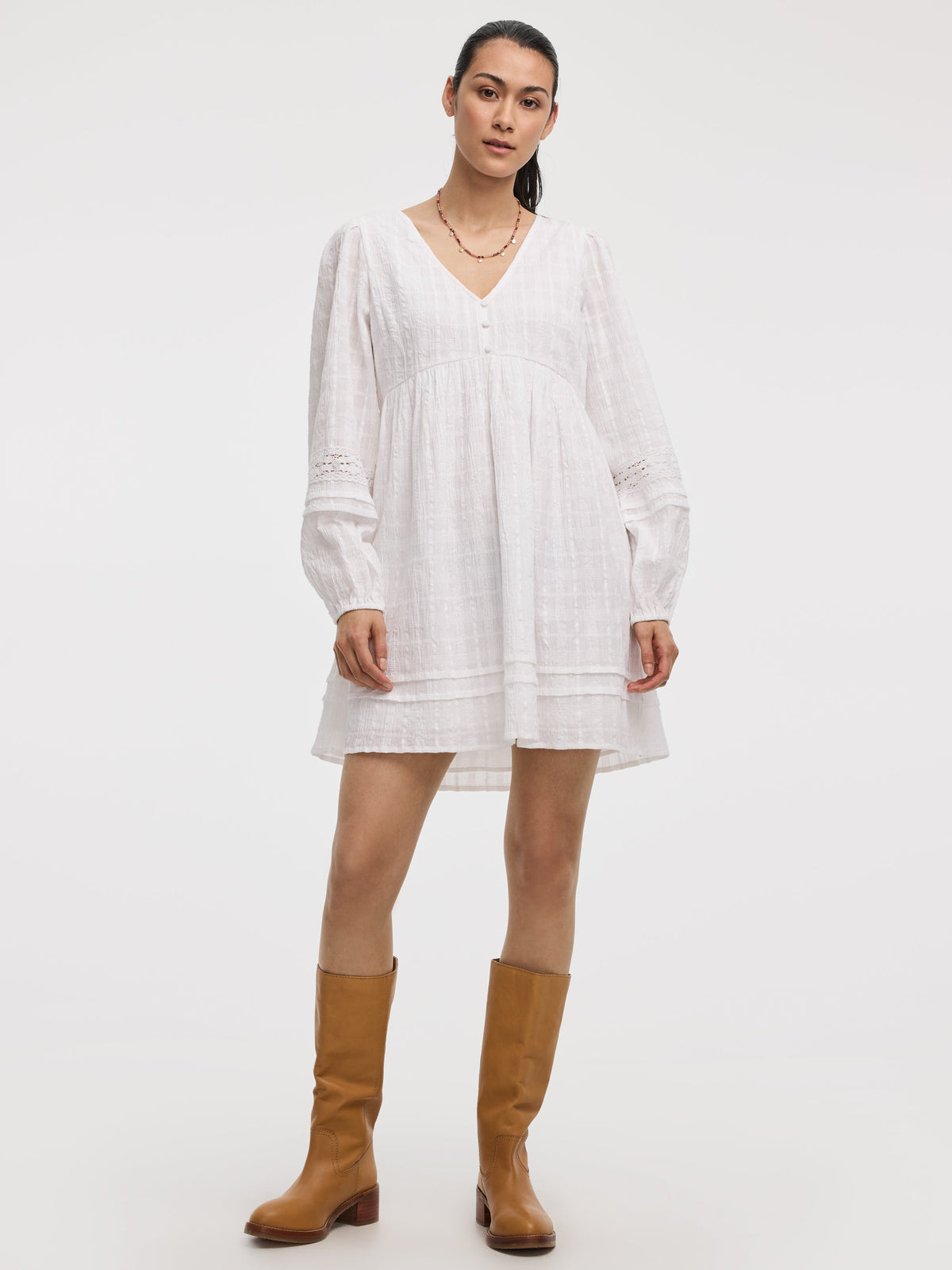 Long-Sleeve V-Neck Empire Mini Dress