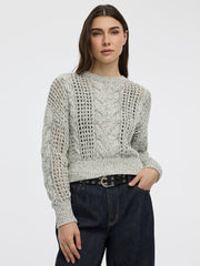 Long-Sleeve Crew-Neck Sweater with Open Stitches