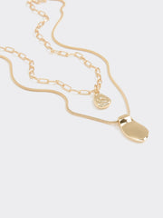 Double-Chain Short Necklace with Organic Pendant