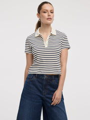 Striped Short-Sleeve Polo Sweater