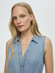 Sleeveless Buttoned-Down Denim Midi Dress