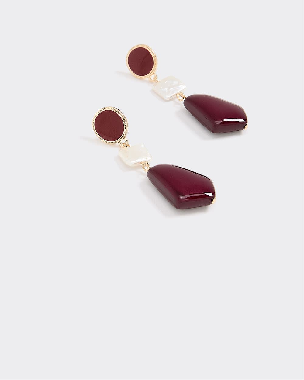 Stud Earrings with Pearl and Acrylic Pendants