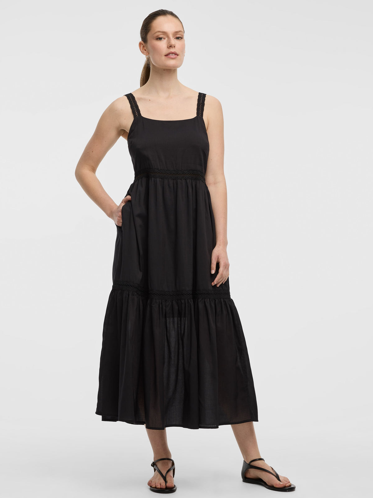 Sleeveless Square-Neck Maxi Dress with Crochet Trims