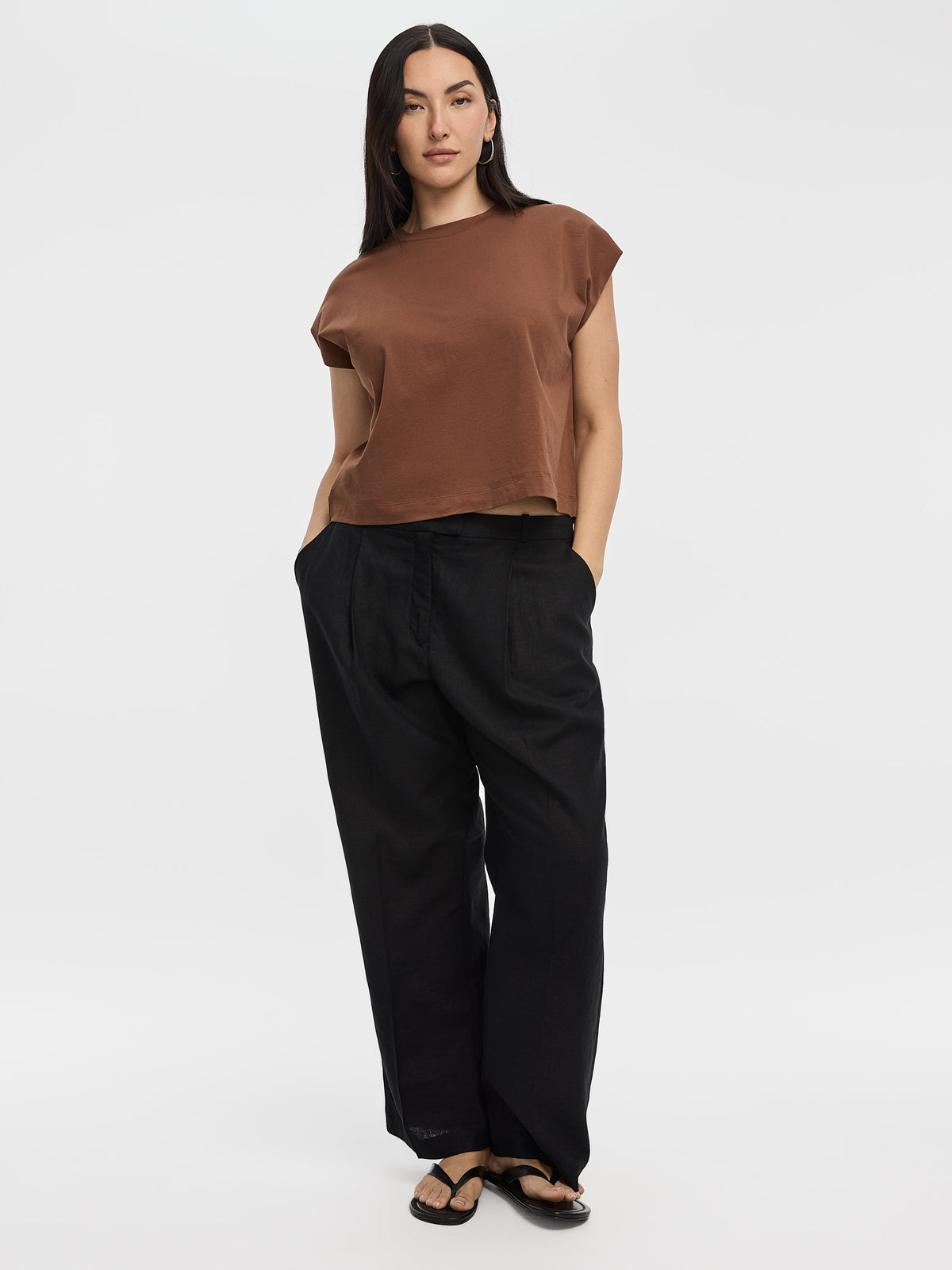 Linen-Blend Straight-Leg High-Rise Pant - Curvy Fit