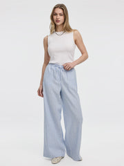 Striped Wide-Leg Linen-Blend Pant