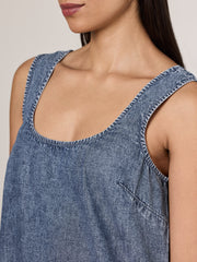 Denim Sleeveless Mini Dress with Bubble Hem