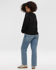 Long-Sleeve Crew-Neck Pullover with Heart Embroidery