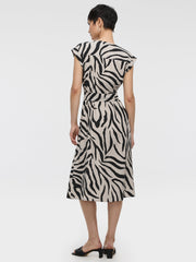 Extended-Sleeve V-Neck Belted Dress