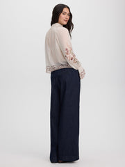 Long-Sleeve Mock-Neck Loose Blouse