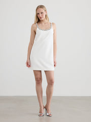 Sleeveless Scoop-Neck Mini Shift Dress with Rhinestones