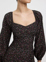 Long-Puffy-Sleeve Bustier Mini Dress with Sweetheart Neckline