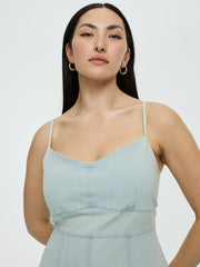 Sleeveless Denim Midi Dress with Sweetheart Neckline