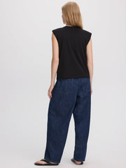 Sleeveless Crew-Neck Top with Shoulder Pads