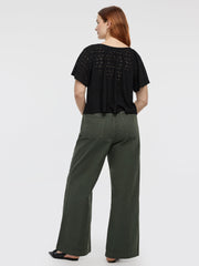 Short-Flutter-Sleeve V-Neck Buttoned-Down Blouse