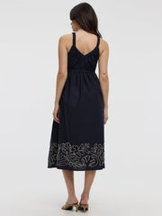Sleeveless V-Neck Midi Dress with Soutache Embroideries