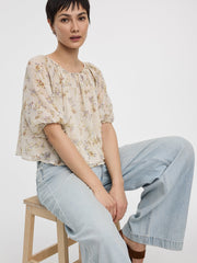 Scoop-Neck Loose Blouse with Raglan Sleeves