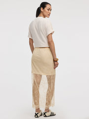 Midi Mesh Skirt with Lace Trim