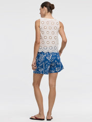 Crew-Neck Buttoned Tank with Eyelets