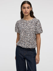 Short-Balloon-Sleeve Crew-Neck Top