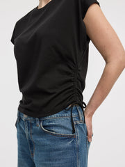Extended-Sleeve Shirred Tee with Drawstrings