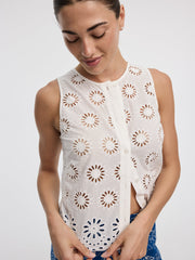 Crew-Neck Buttoned Tank with Eyelets
